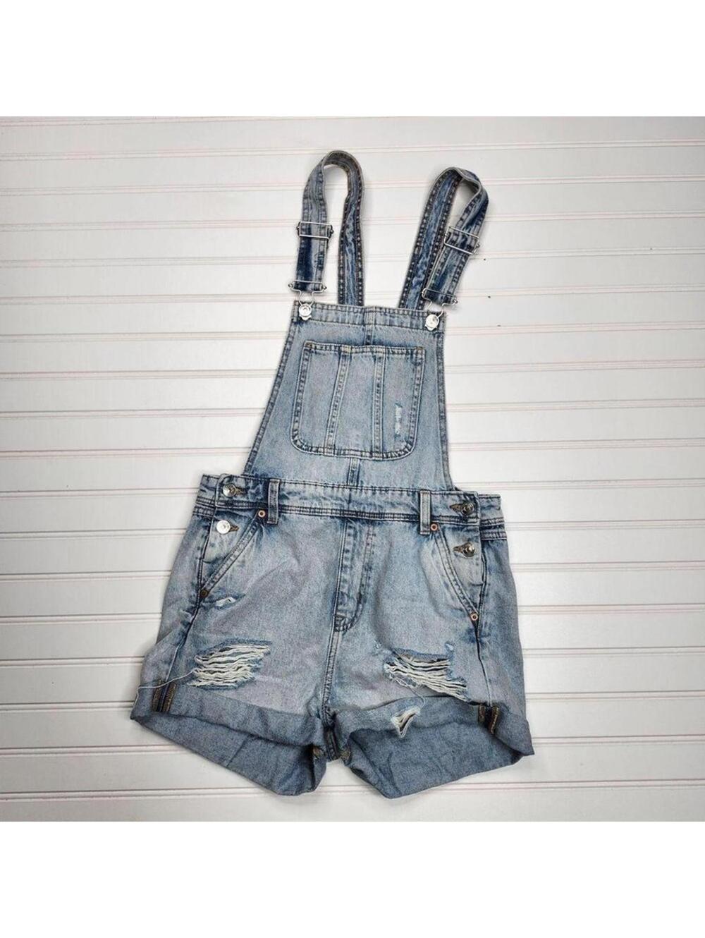 H&M Divided Size 2 Distressed Jean Shorts Overalls Shortalls